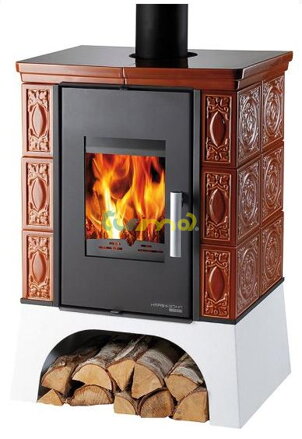 Teplovodní krbová kamna Empoli AL 2 bordó s přívodem externího vzduchu 12,2 kW / Haas + Sohn CZ / 