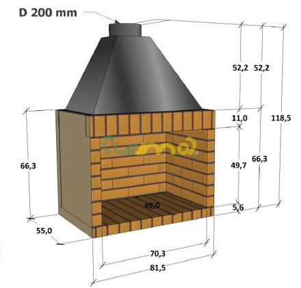 Otvorené šamotové ohnisko 70 cm - rozmery