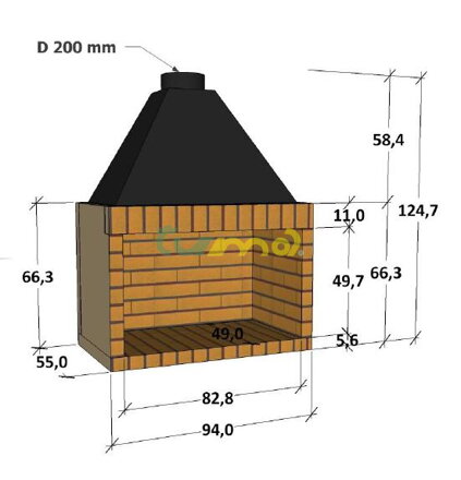 Otvorené šamotové ohnisko 80 cm - rozmery