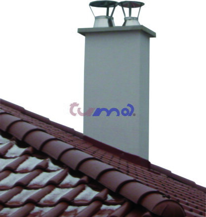 dvojkomín tuma-therm Plus o160 úhel 90st. / o200 úhel 45st. výška 8m.ukončení konus