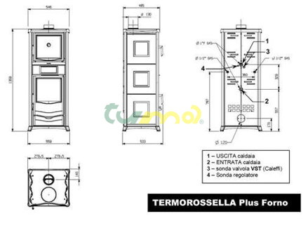 Termorossella plus s troubou  D.S.A. - rozměry